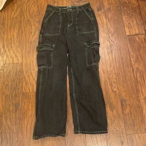 black with green stitching loose carpenter/cargo high rise jeans